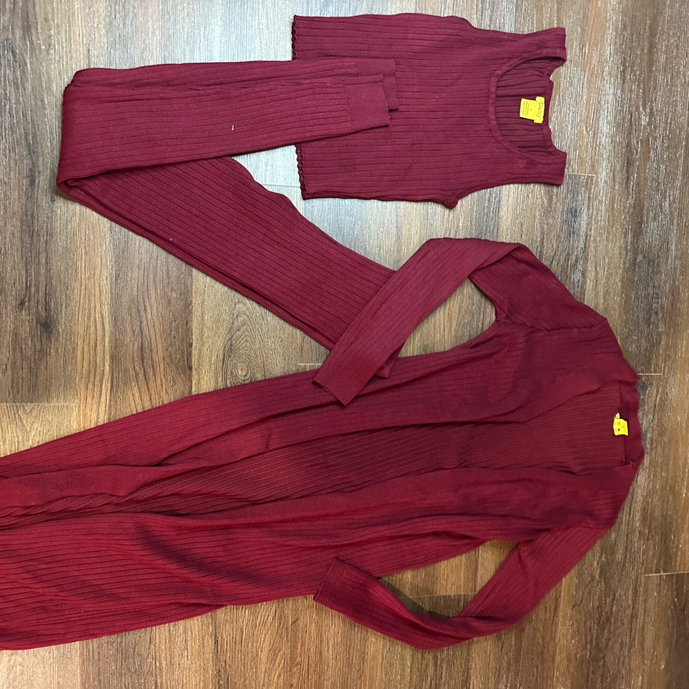 Burgundy Ribbed Knit Set